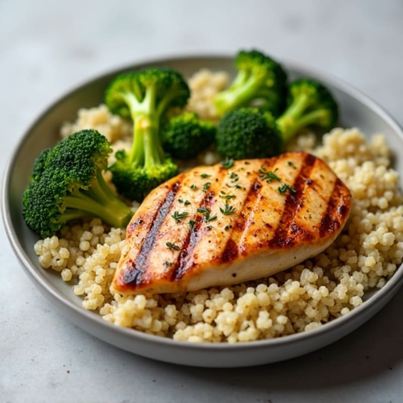 Grilled Chicken Breast with Quinoa and Roasted Broccoli