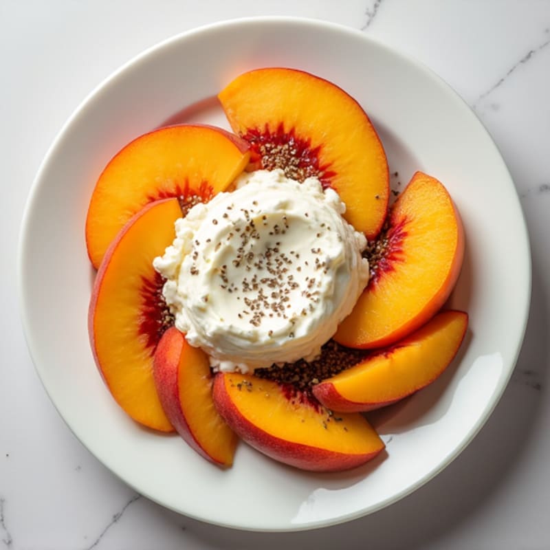 Cottage Cheese with Sliced Peaches and Chia Seeds