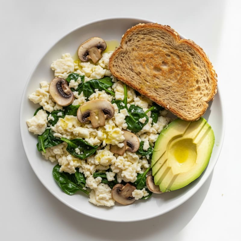 Egg White and Spinach Scramble with Sautéed Mushrooms