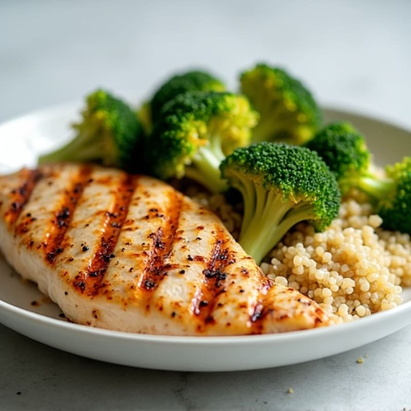 Grilled Chicken Breast with Roasted Broccoli and Quinoa