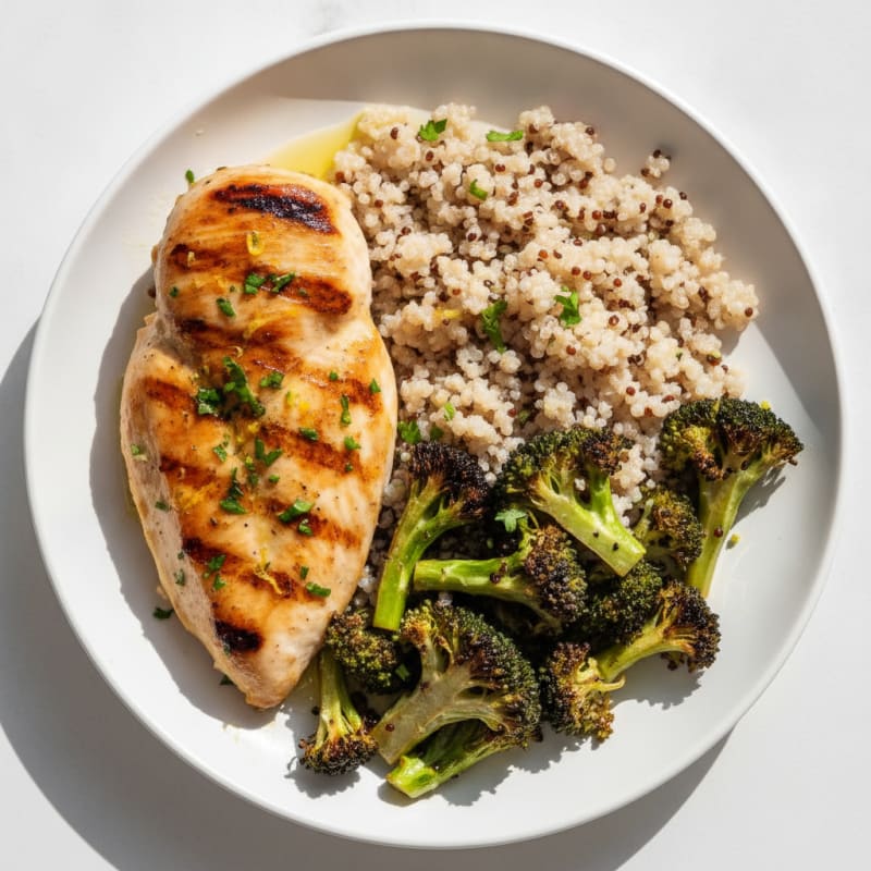 Grilled Chicken Breast with Quinoa and Roasted Broccoli