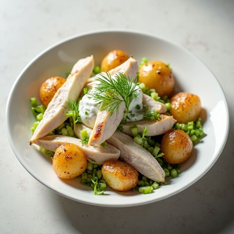 Creamy Dill Chicken Salad with Crispy Roasted Potatoes