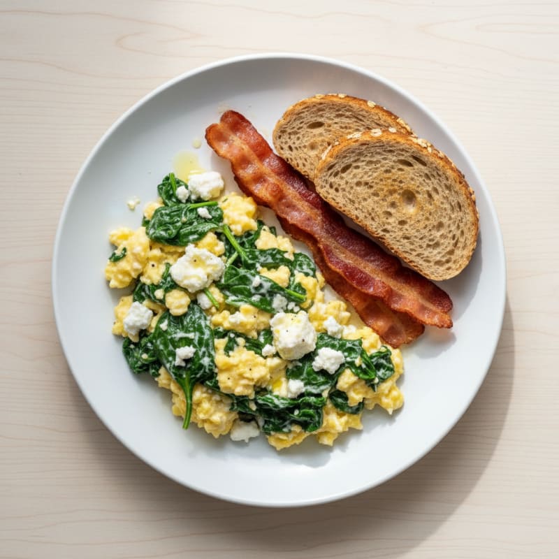 Cottage Cheese Scramble with Spinach and Turkey Bacon