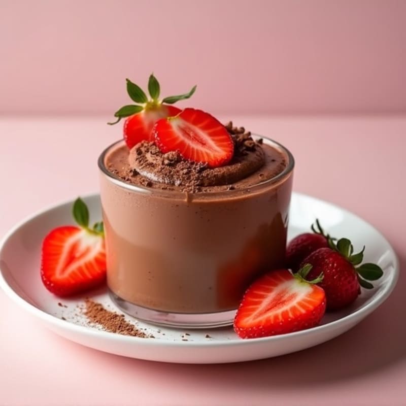 Chocolate Protein Mousse with Sliced Strawberries