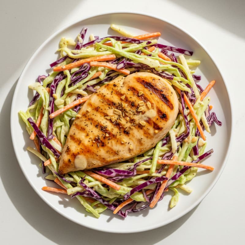 Grilled Chicken Breast with Crunchy Cabbage Slaw