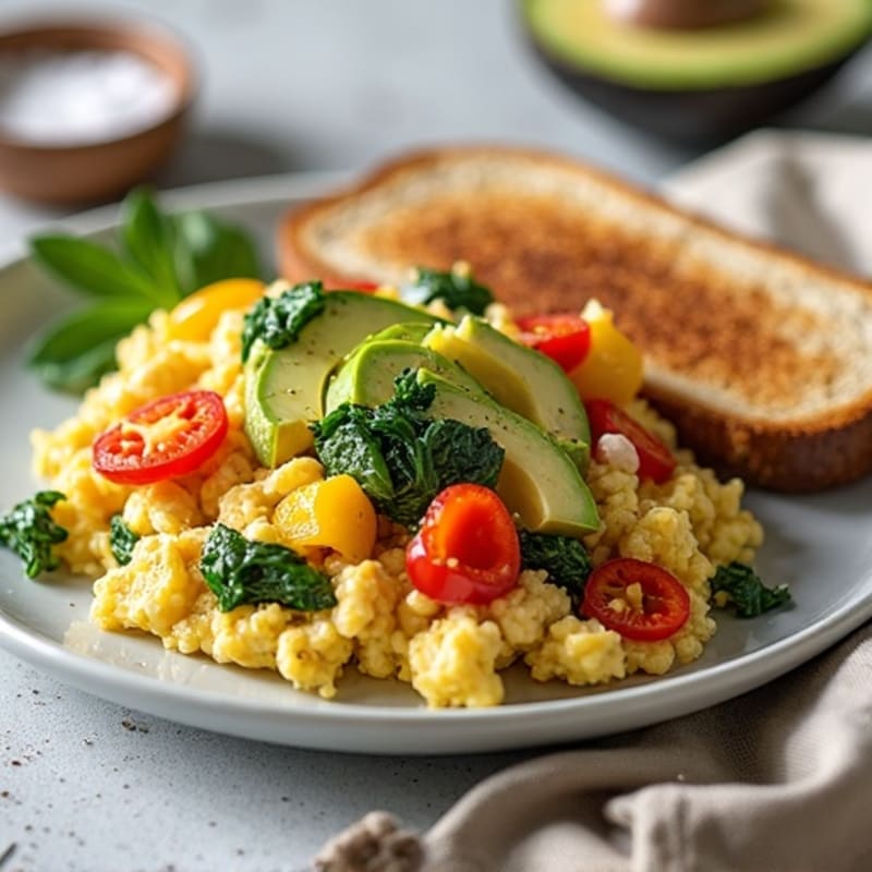 Turkey Spinach Egg White Scramble with Sautéed Peppers