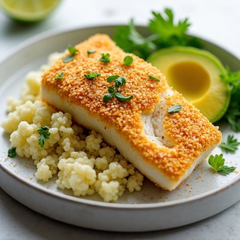 Crispy Sesame-Crusted Cod with Ginger-Lime Cauliflower Rice