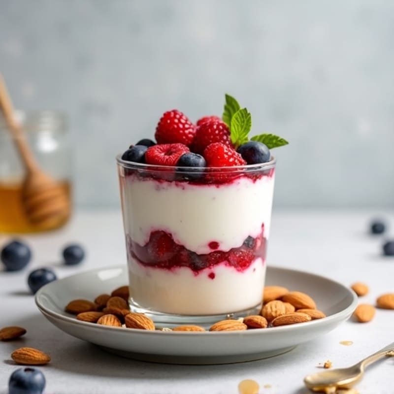 Greek Yogurt Protein Parfait with Mixed Berries and Almonds