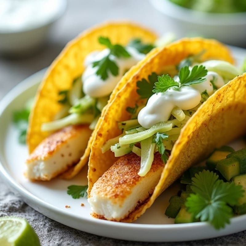 Crispy Baked White Fish Tacos with Crunchy Cabbage Slaw and Creamy Avocado Lime Sauce