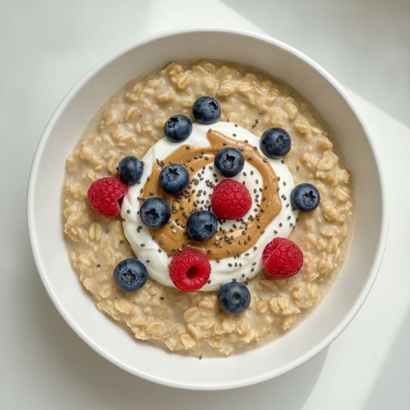 Silky Vanilla Protein Oats with Greek Yogurt and Berries