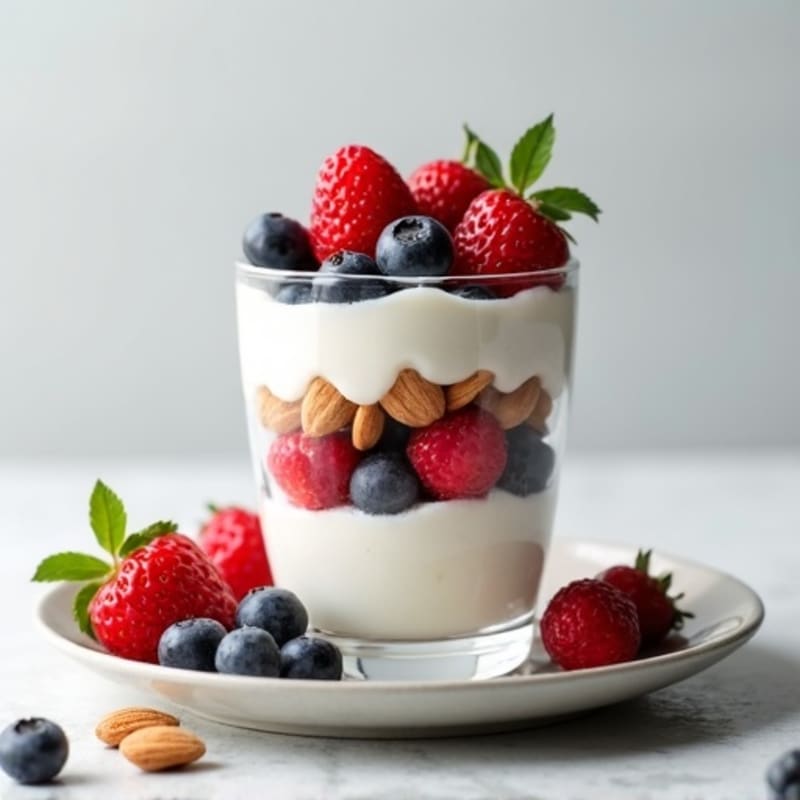 Greek Yogurt Protein Parfait with Mixed Berries and Almonds