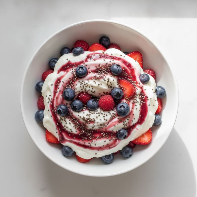 Greek Yogurt Protein Parfait with Mixed Berries and Chia Seeds