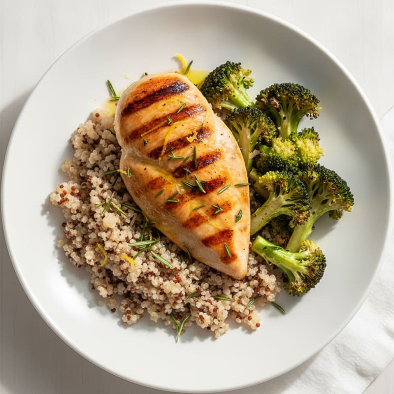 Grilled Chicken Breast with Quinoa and Roasted Broccoli