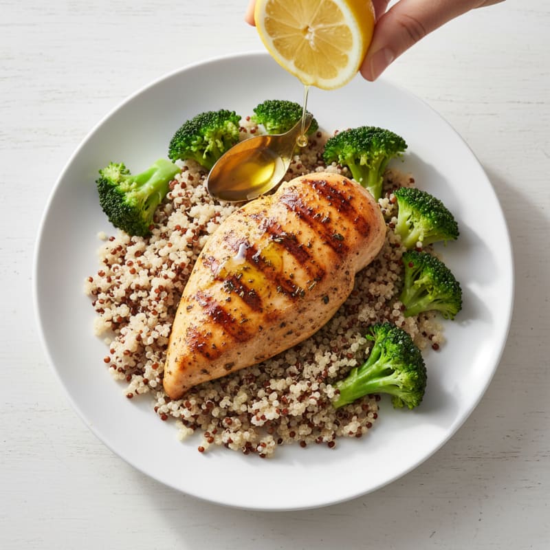 Grilled Chicken Breast with Quinoa and Steamed Broccoli