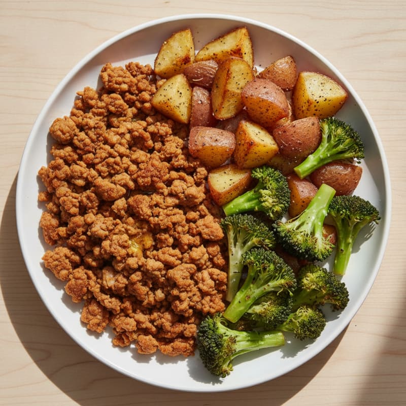 Ground Turkey with Roasted Potatoes and Broccoli