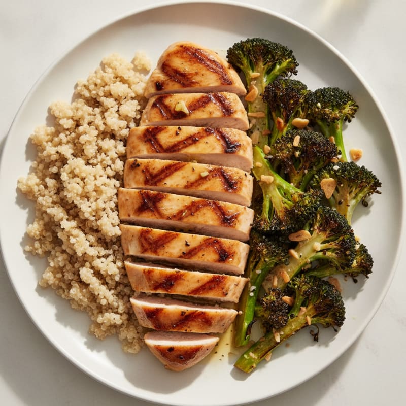 Grilled Chicken Breast with Quinoa and Roasted Broccoli
