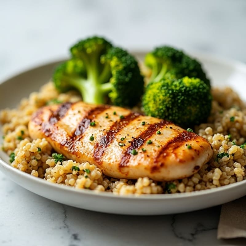 Grilled Chicken Breast with Quinoa and Roasted Broccoli