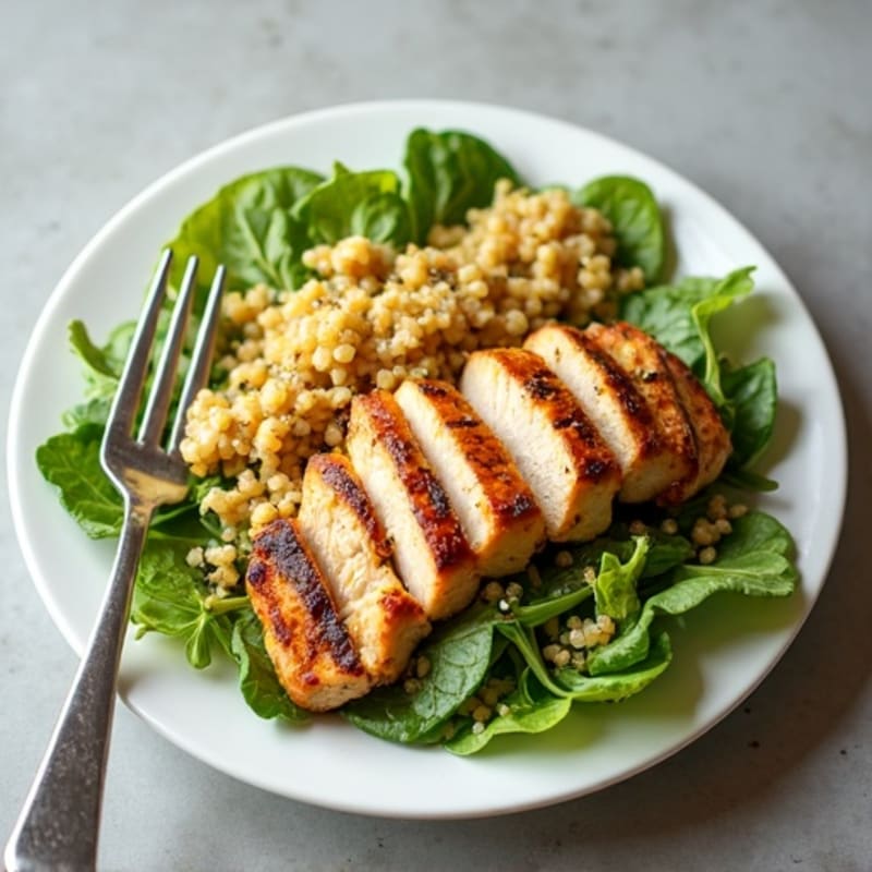 Grilled Chicken Breast Salad with Quinoa, Mixed Greens, and Lemon Vinaigrette