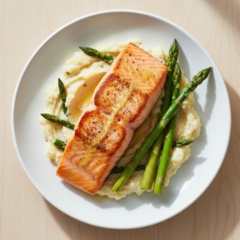 Seared Salmon with Creamy Garlic Cauliflower Mash