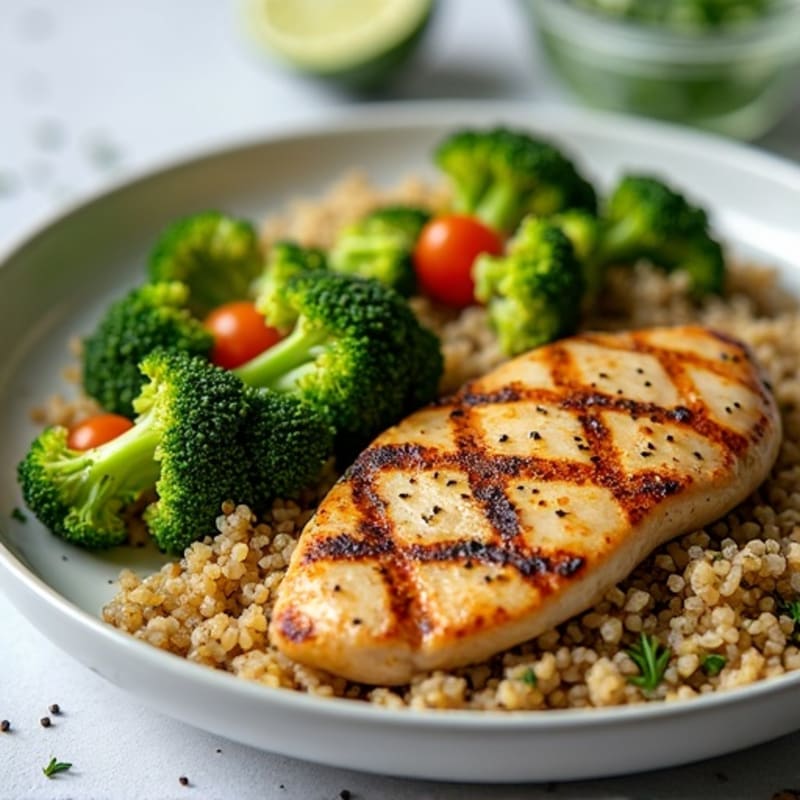 Grilled Chicken Breast with Roasted Broccoli and Quinoa