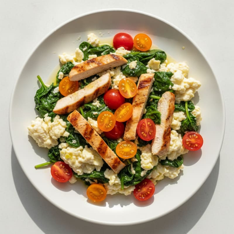 Egg White Scramble with Spinach and Grilled Chicken