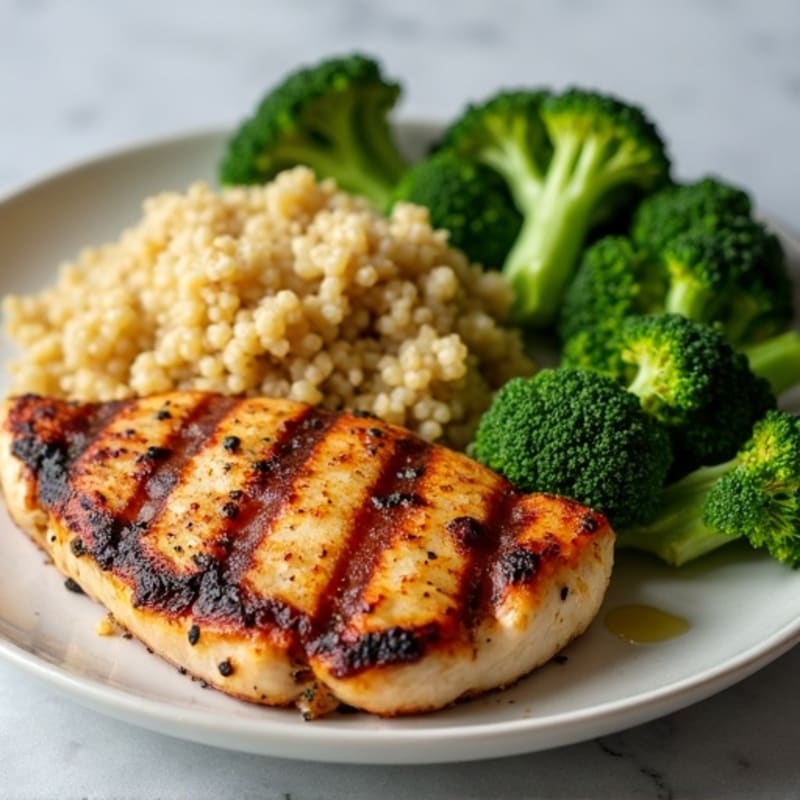 Grilled Chicken Breast with Quinoa and Roasted Broccoli