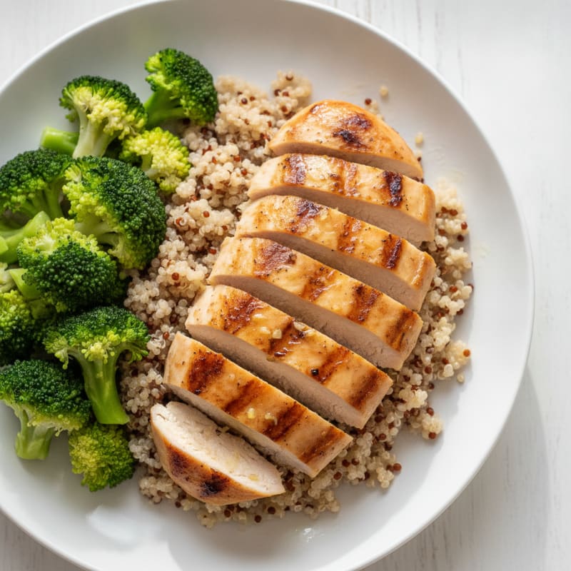 Grilled Chicken Breast with Quinoa and Steamed Broccoli