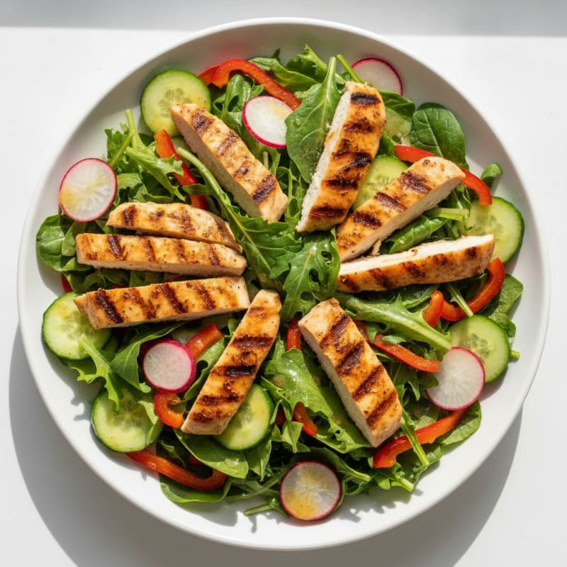 Grilled Chicken and Crunchy Vegetable Salad with Lemon Vinaigrette