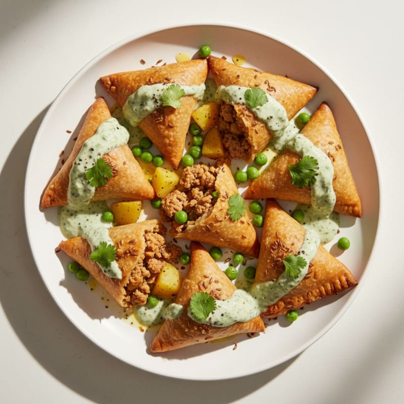 Spiced Potato Pea Samosas with Chutney
