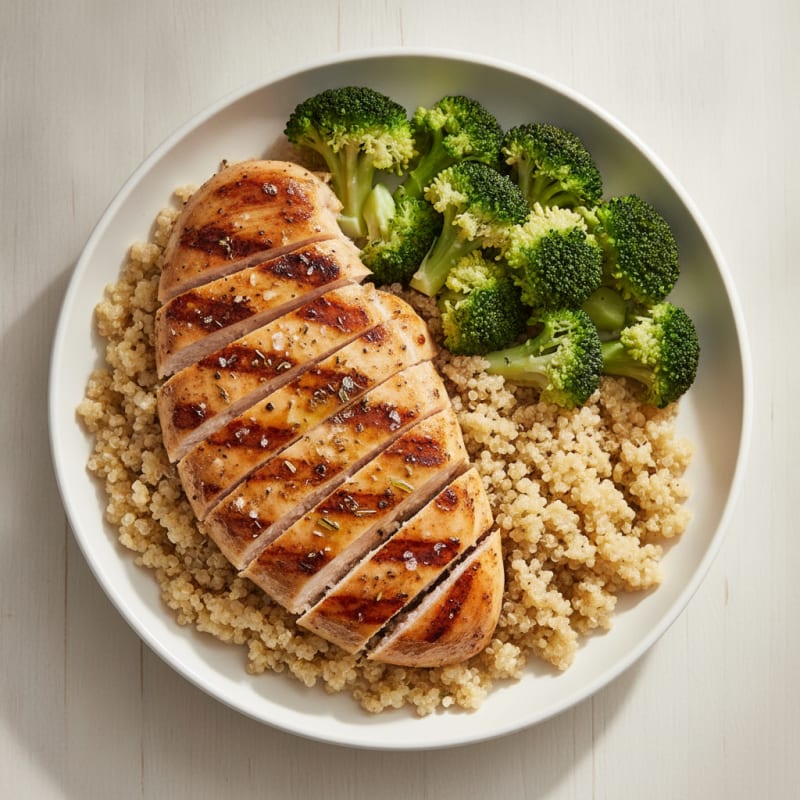 Grilled Chicken Breast with Quinoa and Steamed Broccoli