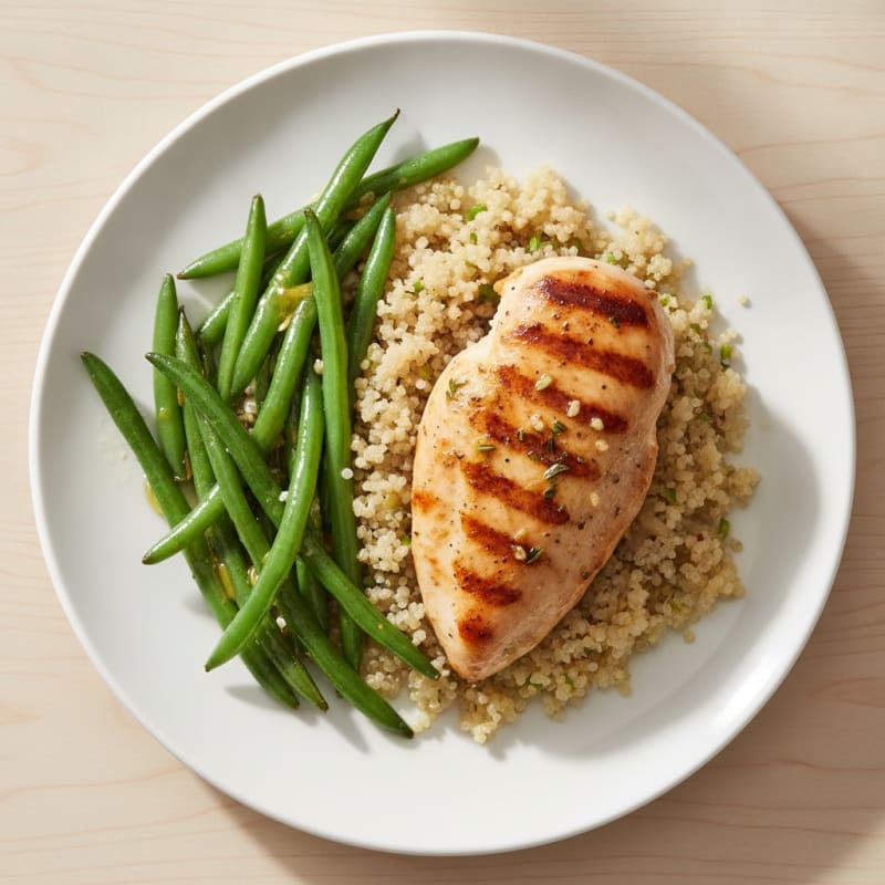 Grilled Chicken Breast with Quinoa and Crunchy Green Beans