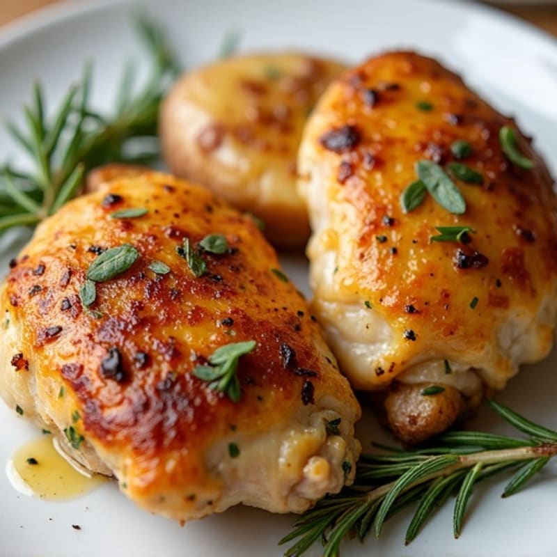 Herb-Roasted Chicken Thighs with Crispy Garlic Smashed Potatoes
