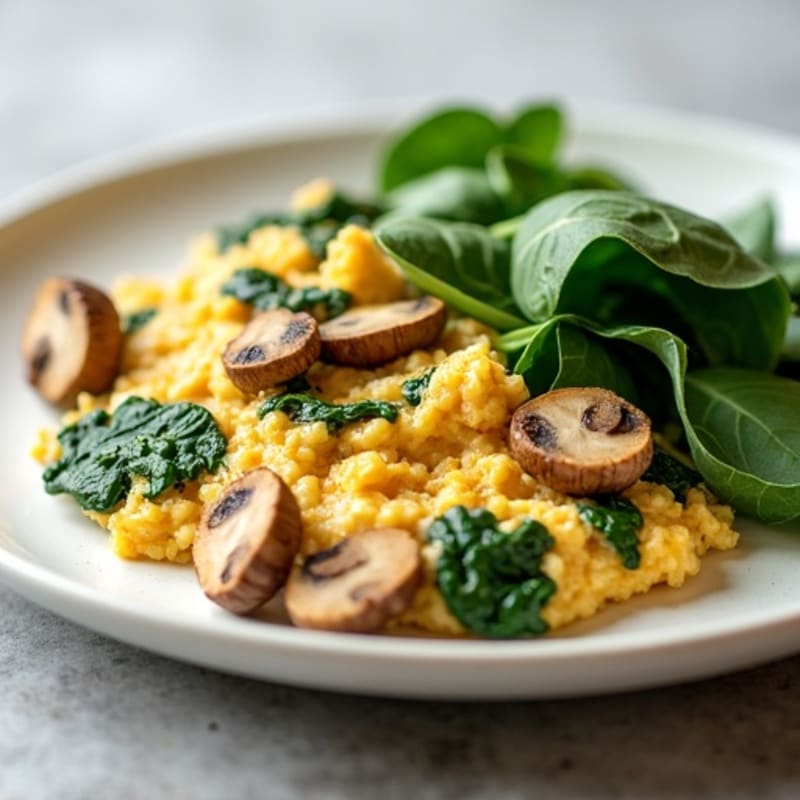 Egg White and Turkey Spinach Scramble with Sautéed Mushrooms