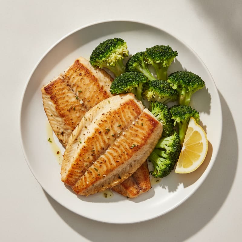 Seared Tilapia with Steamed Broccoli and Lemon