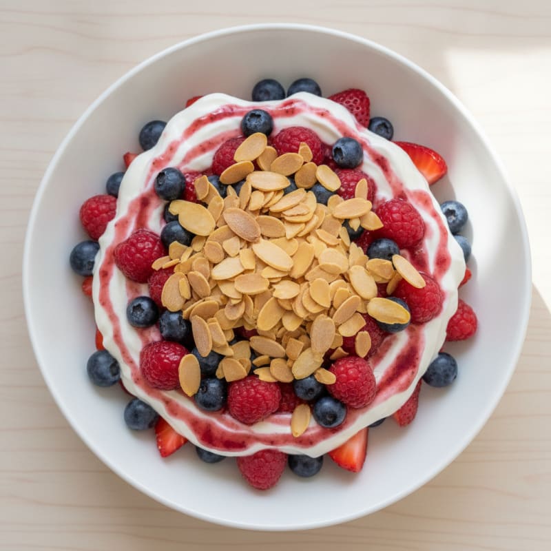 Greek Yogurt Protein Parfait with Mixed Berries and Almonds