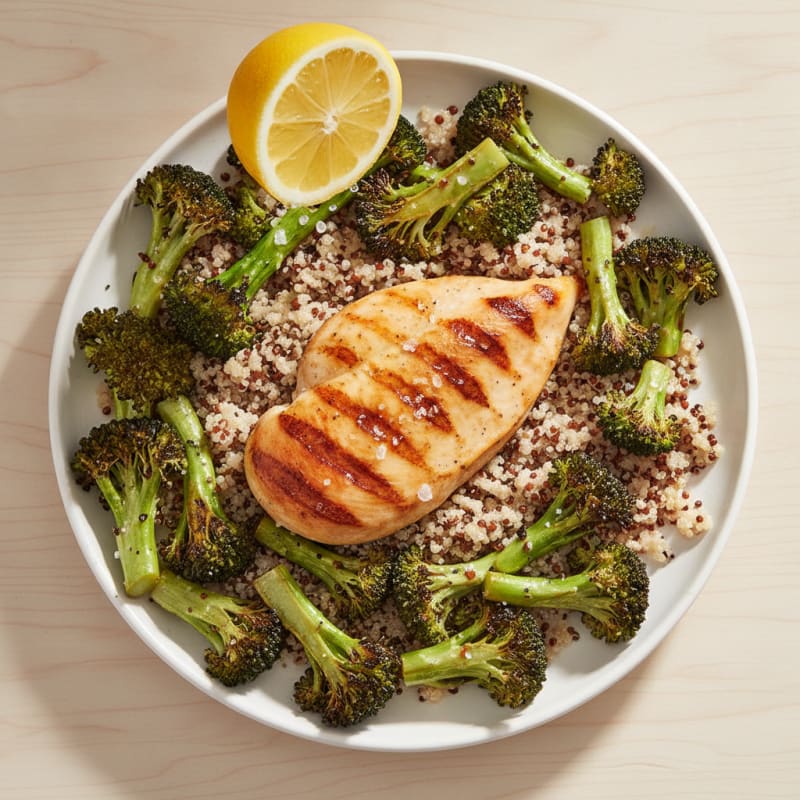 Grilled Chicken Breast with Quinoa and Roasted Broccoli