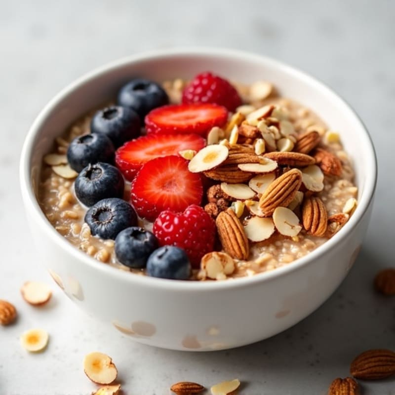 Creamy Protein Oatmeal with Fresh Berries and Toasted Nuts