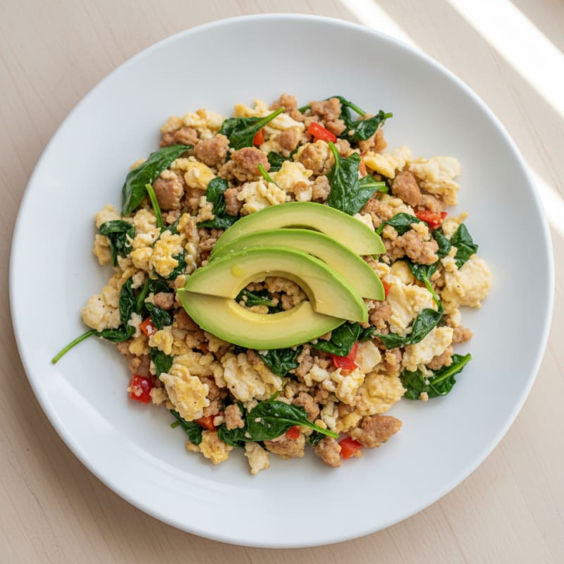 Egg White Scramble with Turkey Sausage and Spinach