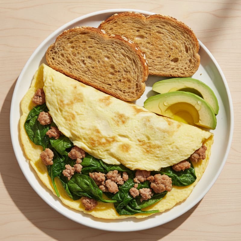 Egg White Spinach Omelette with Turkey Sausage