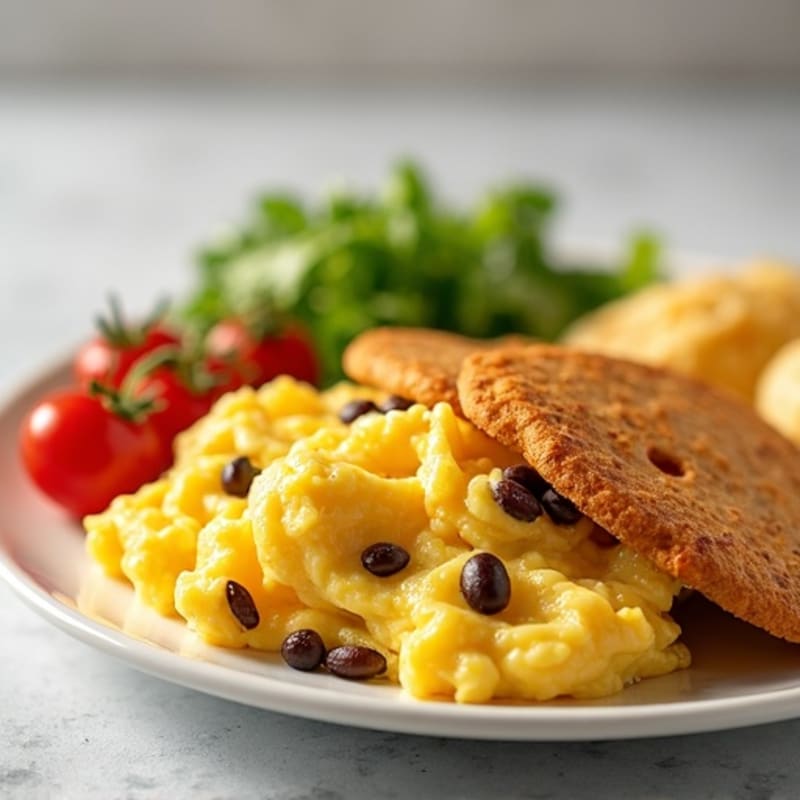 Fluffy Scrambled Eggs with Crispy Arepas