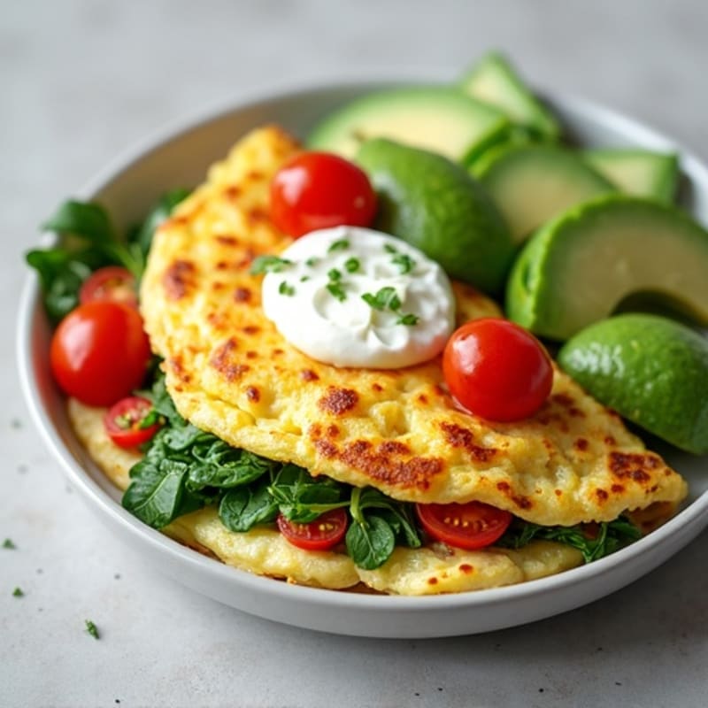 Egg White Spinach Omelette with Cottage Cheese and Cherry Tomatoes