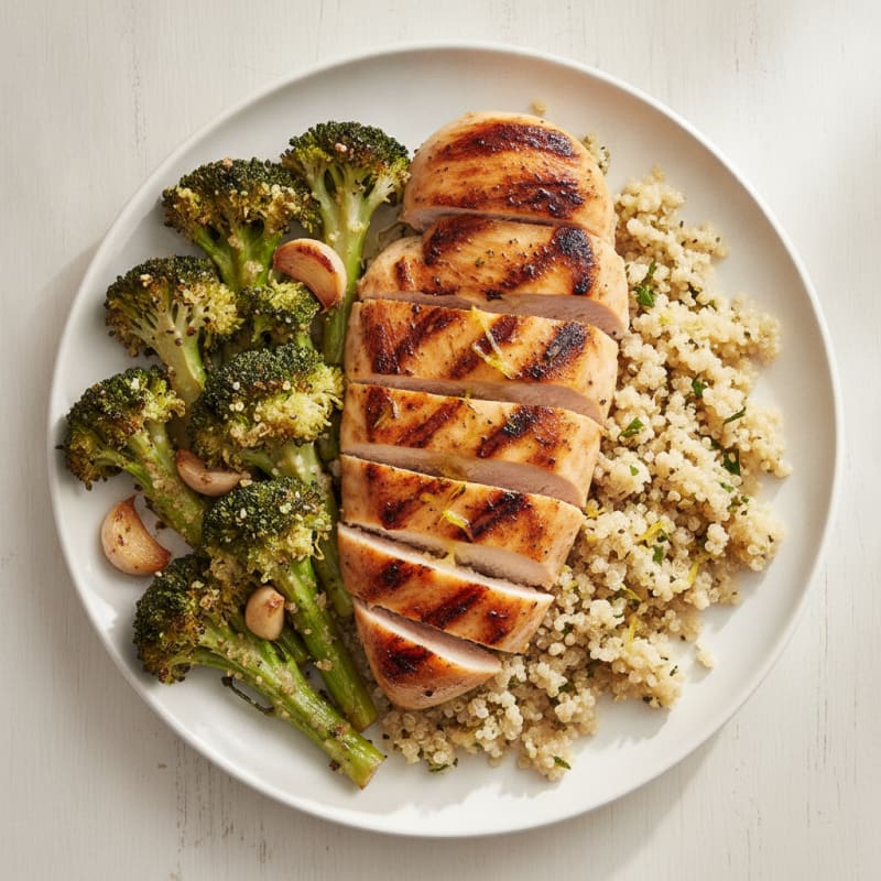Grilled Chicken Breast with Quinoa and Roasted Broccoli