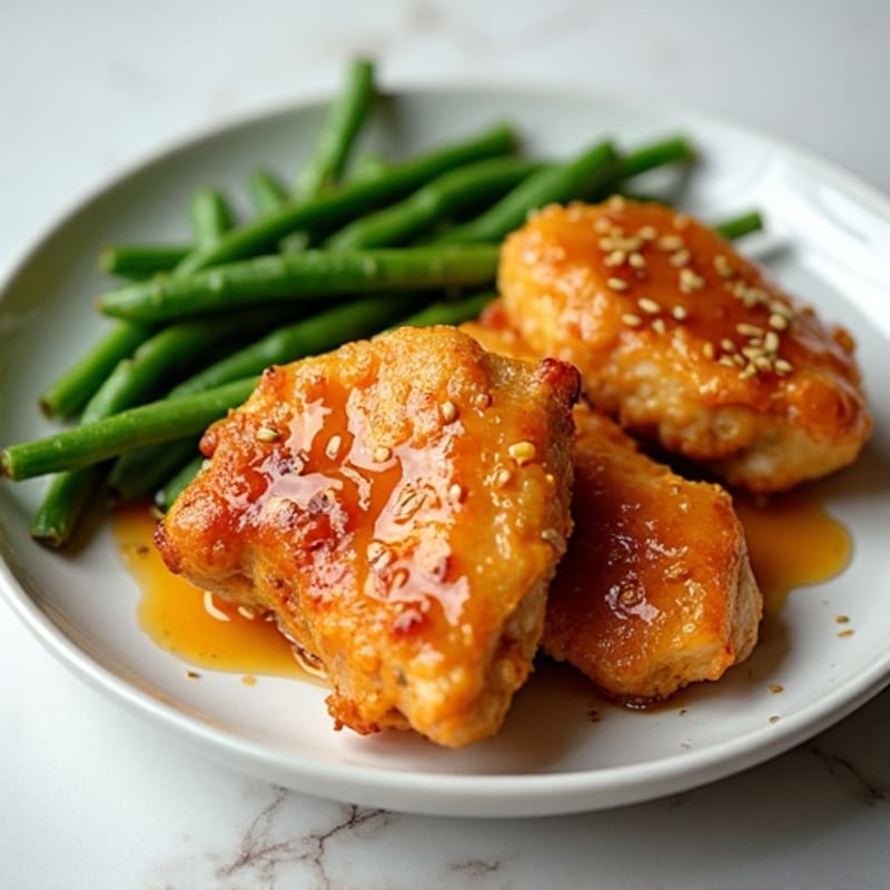 Healthy Crispy Orange Chicken with Roasted Green Beans