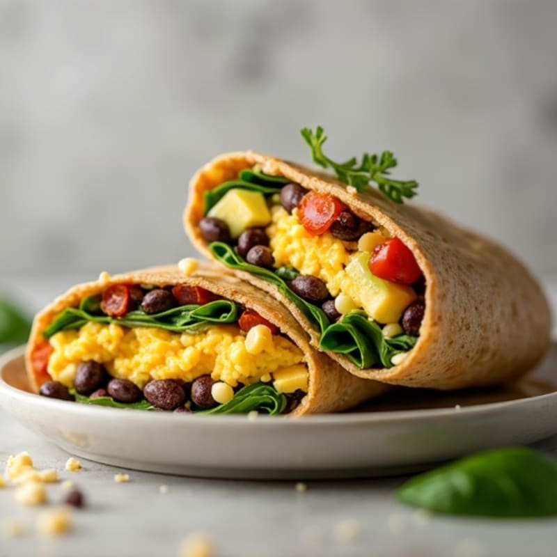 Scrambled Egg and Black Bean Whole Wheat Burrito with Creamy Avocado
