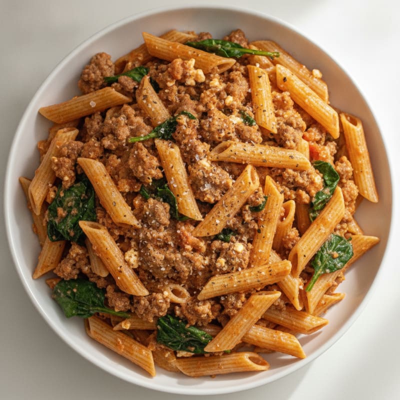 Ground Beef Penne with Cottage Cheese