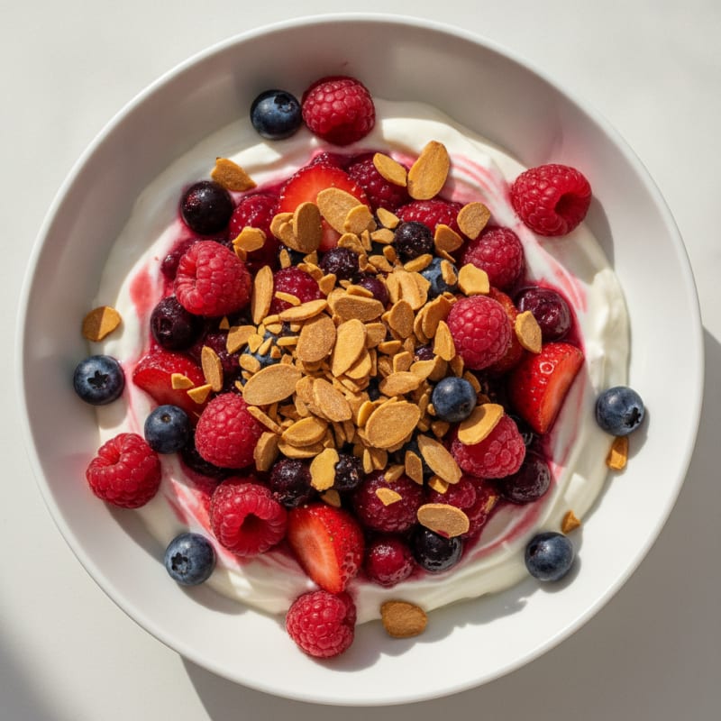 Greek Yogurt Protein Bowl with Mixed Berries and Almonds
