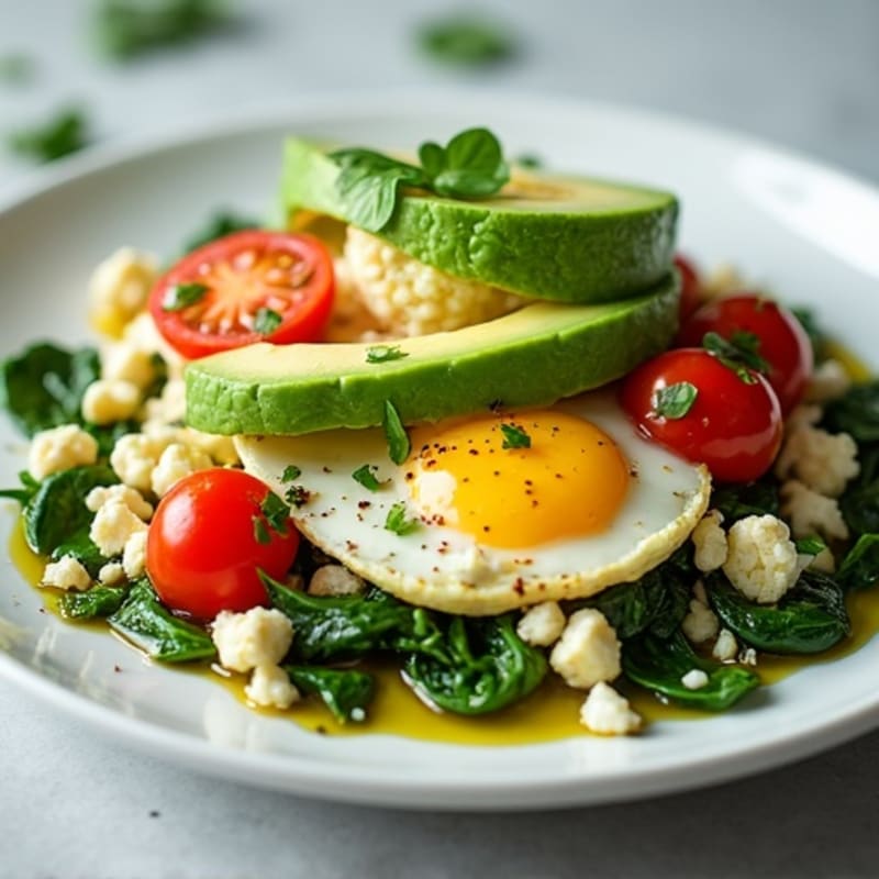 Egg White Spinach Scramble with Cottage Cheese and Cherry Tomatoes