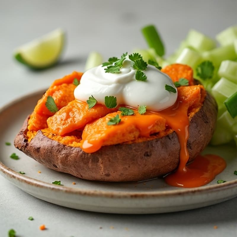 Creamy Buffalo Chicken Stuffed Sweet Potatoes