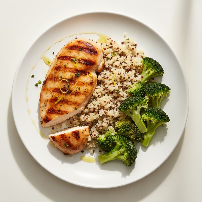 Grilled Chicken Breast with Quinoa and Steamed Broccoli