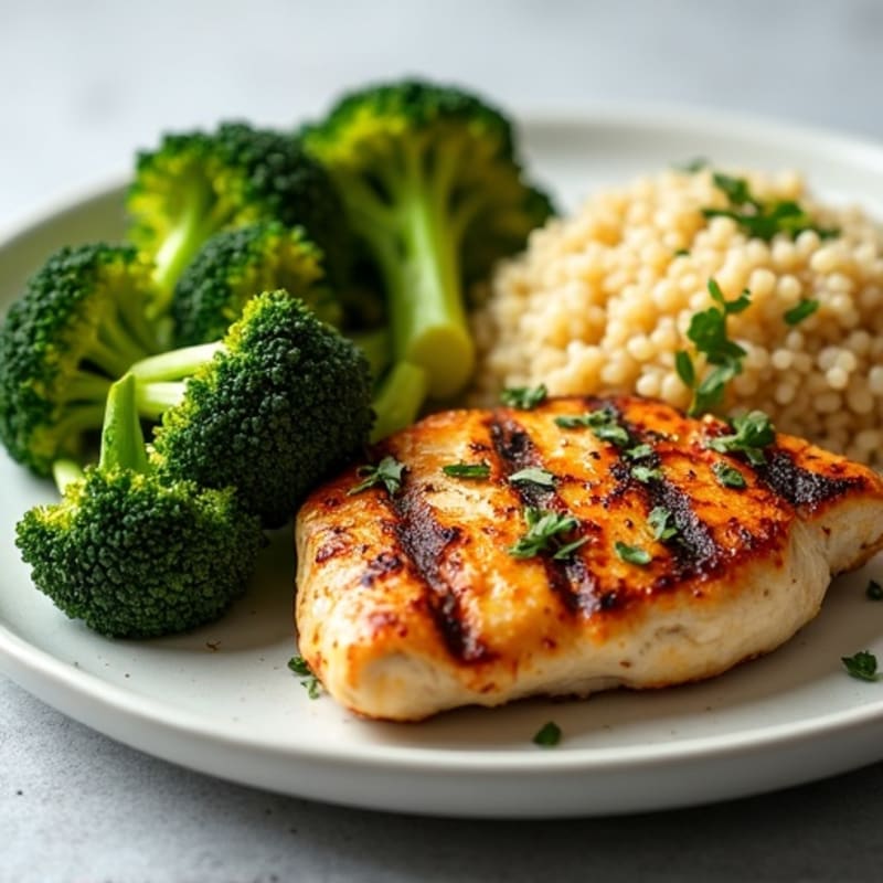 Grilled Chicken Breast with Roasted Broccoli and Quinoa